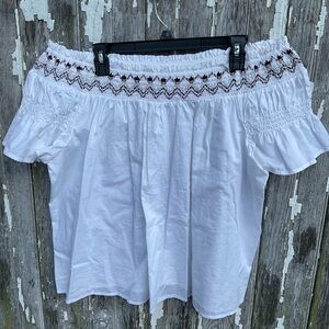 White Off-Shoulder Blouse with Embroidered Detail